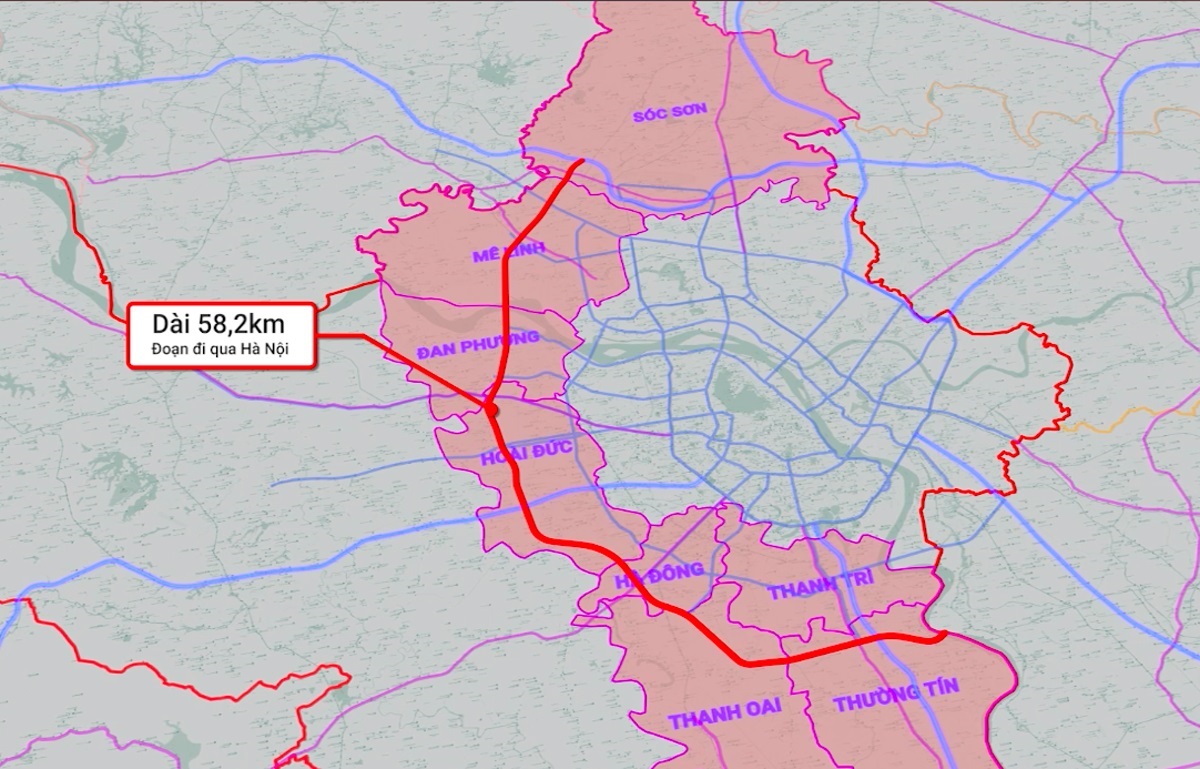 Đường Vành đai 4 - Vùng Thủ đô có tổng chiều dài 112,8km