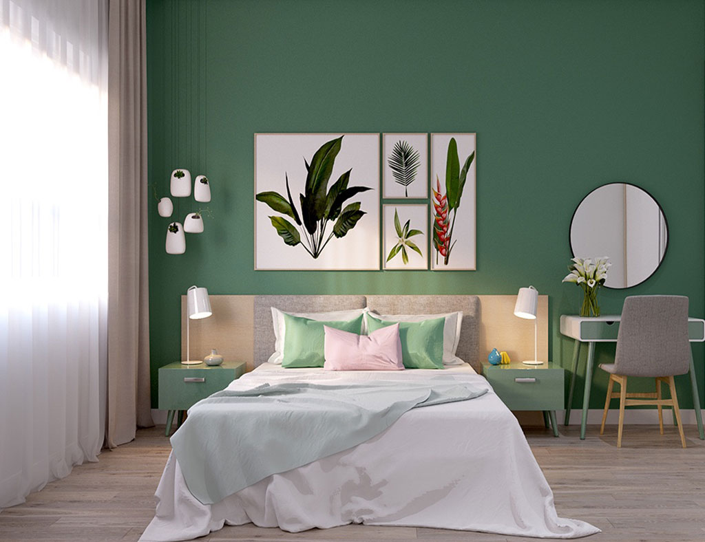 xanh lam và xanh lá cây cũng là những lựa chọn tuyệt vời để mang vào phòng ngủ