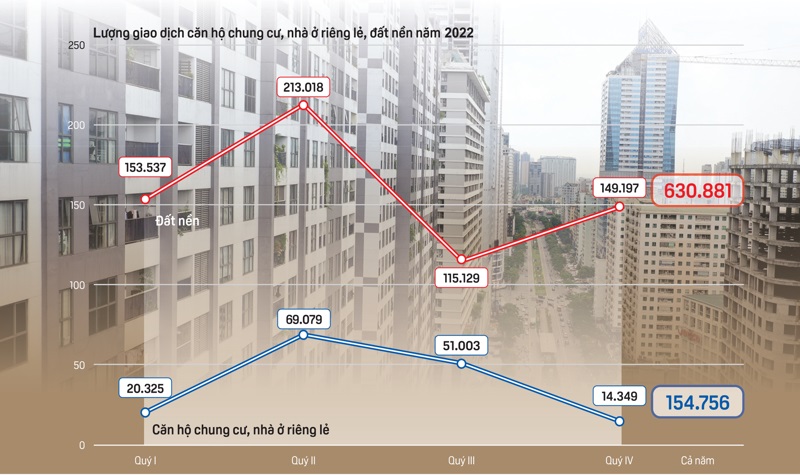 Thống kê lượng giao dịch căn hộ, chung cư, nhà ở riêng lẻ 2022