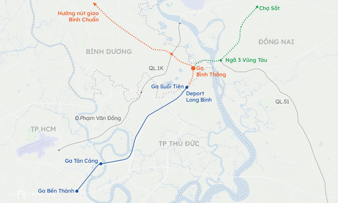 Metro số 1 (Bến Thành - Suối Tiên) là đường sắt đô thị đầu tiên của TP Hồ Chí Minh. Tuyến có tổng chiều dài gần 20km, từ ga Bến Thành (quận 1) đến depot Long Bình (Thành phố Thủ Đức).