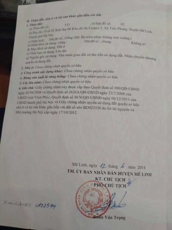 Cần bán Lô Biệt thực dự án Cienco 5 Mê Linh, Hà Nội, Vị trí đẹp