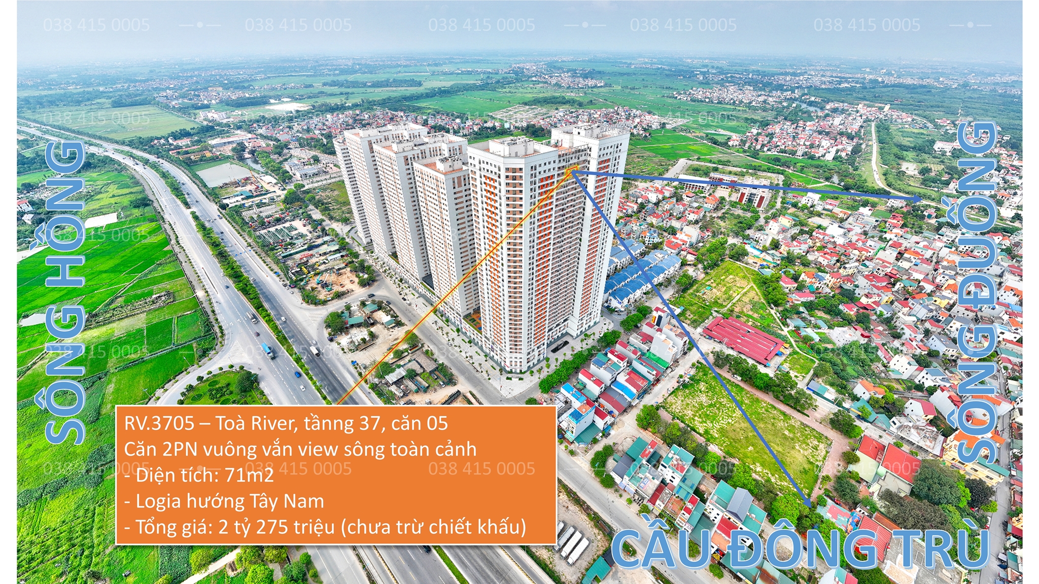 Căn hộ cao cấp 2PN tầng cao view sông toàn cảnh, cách Hồ Gươm 15', tổng giá 2.2tỷ, chiết khấu 182tr