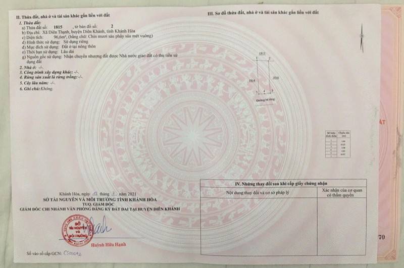 Bán Đất Xã Diên Thạnh, Diên Khánh Sổ Đỏ Chính Chủ Cách Quốc Lộ 1a