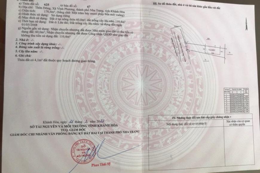 Bán lô đất thôn Đông xã Vĩnh Phương, cách đường chính Xuân Phong chỉ 30m