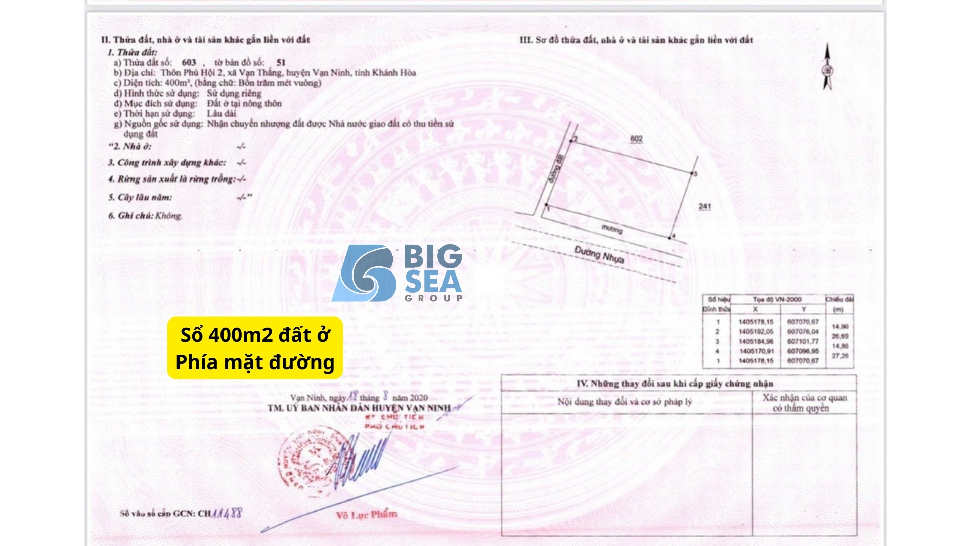Hàng Fo chưa qua đầu tư 1086,6m2 quy hoạch full thổ cư Vạn Ninh - Khánh Hòa