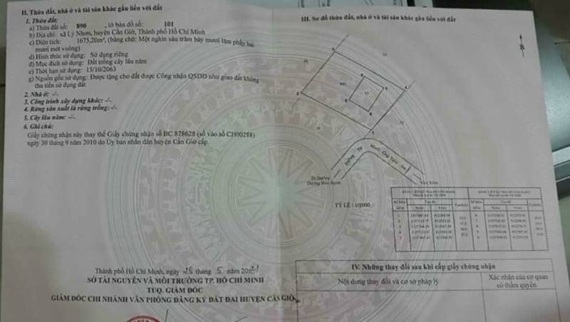 Cần bán đất xã lý nhơn, đường dương văn hạnh, huyện cần giờ, TP: DT:2000m²